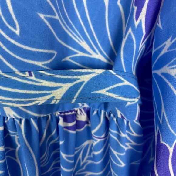 MISSY HOUSE Vintage Blue Floral Hibiscus Pleated Front Belted Dress US 17-18 - Picture 11 of 14